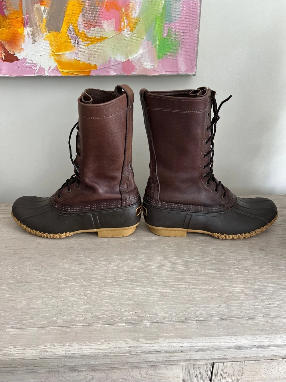 Men's L.L. Bean, Maine hunting shoe Brown Leather Lace-Up Duck Boots size 10